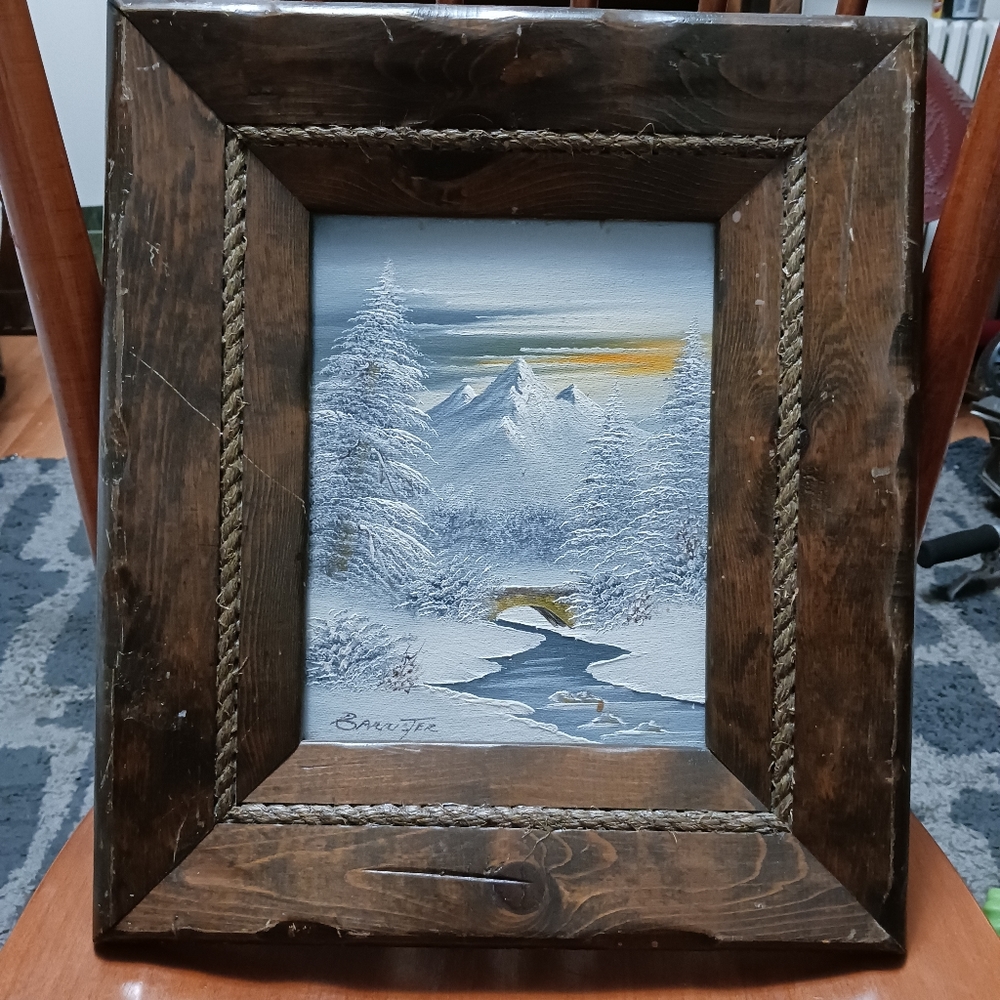 Art Painting Winter Scene Art Barrister Framed Signed Icy Brook Painting